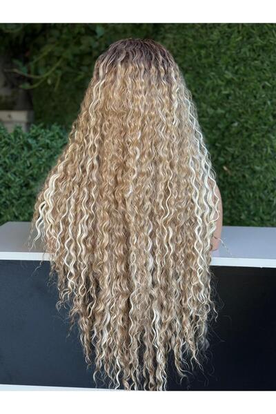 Fenomen Peruk Luxury Ombreli Afro Uzun Kıvırcık Tül Peruk Model - Doğal Saç