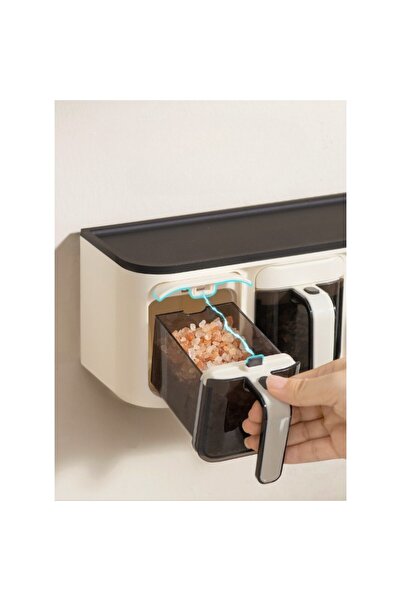easybox Flippy Spice Storage Box, Wall-Mount, 3 Compartments, 25.8 x 13.6 x 10.5 cm, White-Black