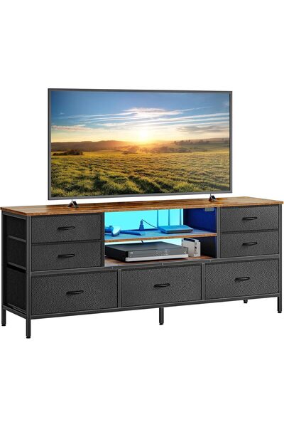 Gogoya TV Stand - 7-Drawer Entertainment Center for up to 60" TVs (Rustic Brown & Black)