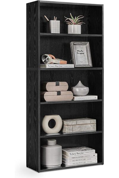 Chulovs رف كتب مستقل بخمس طبقات، ارتفاع 134.2 سم، أسود