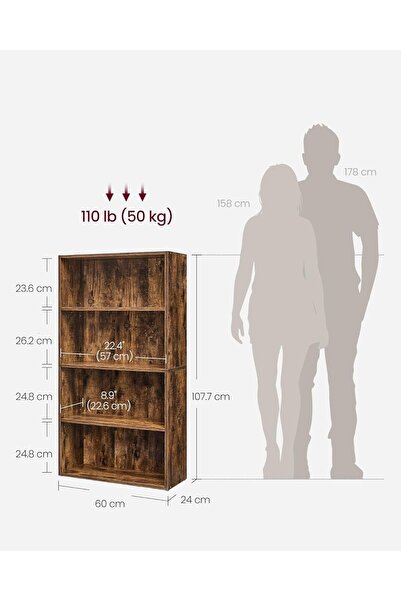 Chulovs 4-Tier Floor Bookcase 1.08m for Home/Office/Living Room - Vintage Brown