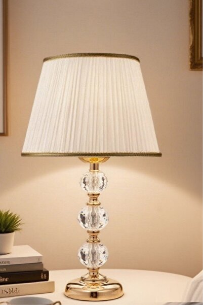 571 Store 3-Stone 55 cm Table Lampshade Glass Body Fabric Headboard Metal Leg Night Light Lighting