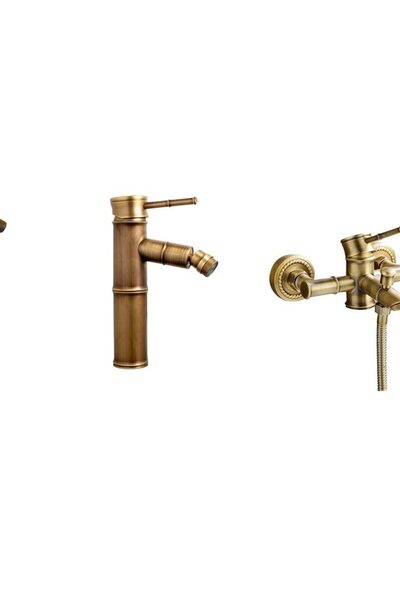 Trendy's Σετ βρύσης μπανιέρας, νιπτήρα και μπιντέ – Στυλ μπαμπού, αντίκα μπρούντζος