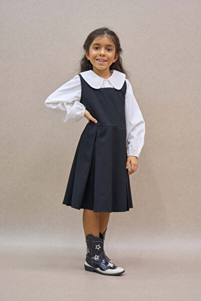 KÜÇÜĞÜM BUTİK Girl's Black Pleated Polyviscose Gilet Dress (Gilet)