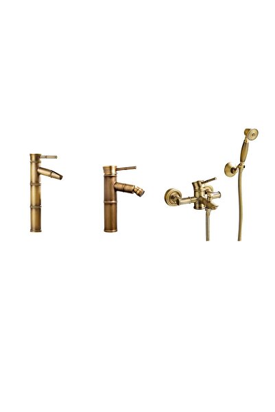 Trendy's Σετ βρύσης μπανιέρας, νιπτήρα και μπιντέ – Στυλ μπαμπού, αντίκα μπρούντζος