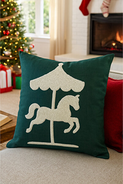 Pilloveland Punch Nakışlı Kırlent Kılıfı - 43*43 Cm - Yeşil Pony - PNK001