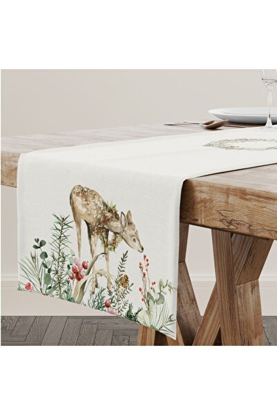 Club Cotton Christmas cotton tablecloth 40x150cm with reindeer and winter landscape, Jasmin