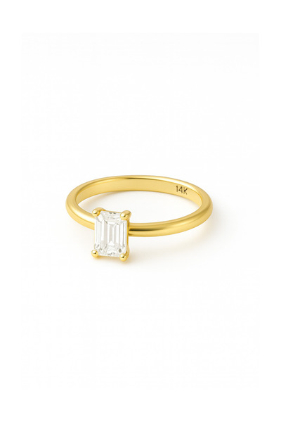 KAIROS JEWELRY 14 Ayar Altın Baget Tektaş Yüzük