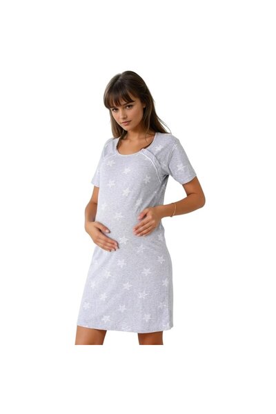 Formommy Nursing shirt, Star, Cotton, With oblique buttons, Size XL, Grey