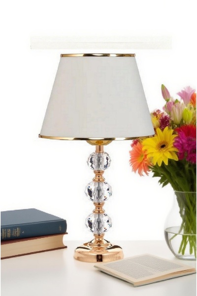 571 Store 3-Stone 55 cm Table Lampshade Glass Body Fabric Headboard Metal Leg Night Light Lighting