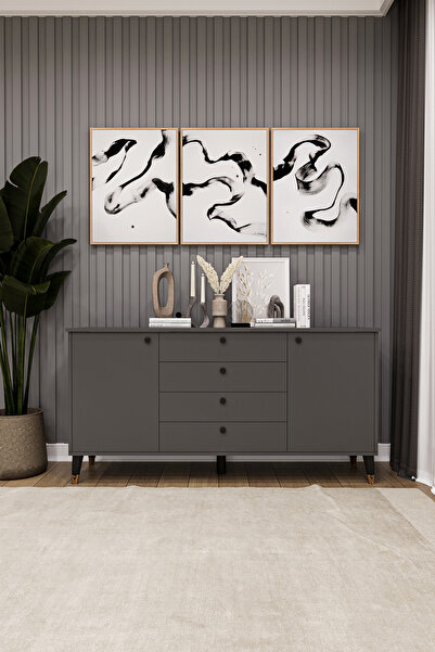 asratrend 4 Çekmeceli Kapaklı Modern Konsol - Depolama Dolabı Şık TV Ünitesi ...