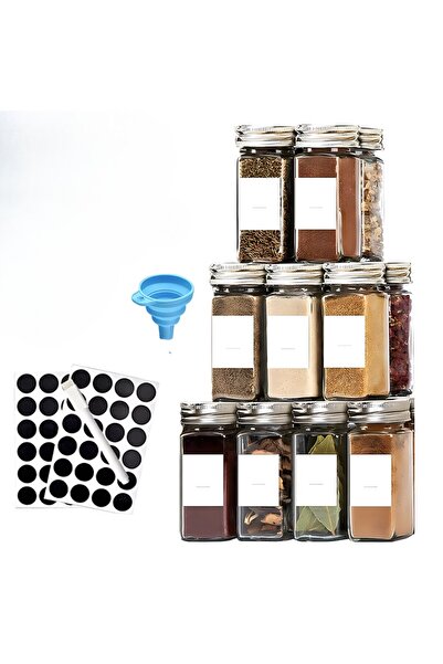 MACVI ® 12-Piece Spice Organizer Set – Glass Jars with Bamboo Lids, Funnel, Brush & Labels