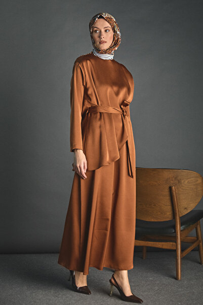 Setrms Kuşaklı Drape Detaylı Saten Elbise