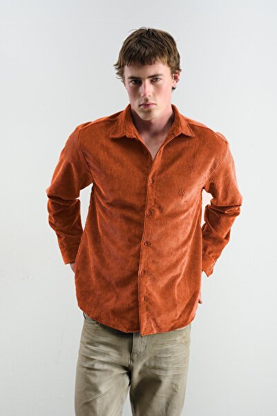 GIESTO Oversized Dressed Velvet Orange Shirt