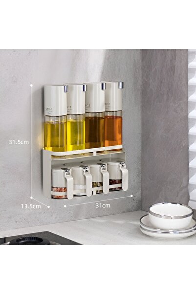 easybox Flippy Wall-Mounted Spice, Oil & Vinegar Storage Rack - 9 Pieces, Home Kitchen, 31x13.5x36.8cm, Whit