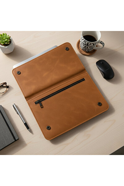 Şeker Ofisi Real Leather MacBook Case – Laptop and Tablet Compatible Zippered Leather Briefcase (13”)