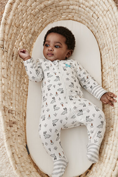 Love to Dream , Cotton jumpsuit with booties and zipper, Newborn, Bunny