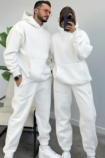 YAKAMEL Kadın Erkek Trend Model Çiftlere Özel 3 Iplik Oversize Kışlık Kalın E...