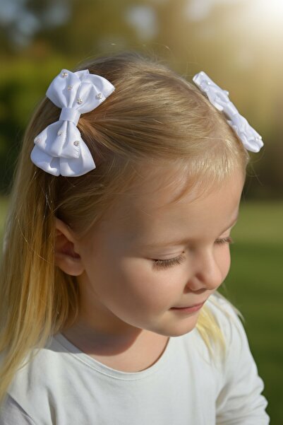 SeaBubbles Cataramă pentru școală pentru fete cu fundă cu pietre, pachet de 2 STANDARD ALB