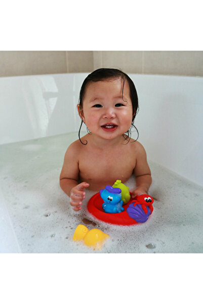 Playgro Set of 3 bath animals and floating boat, Playgro, No holes, Multicolor