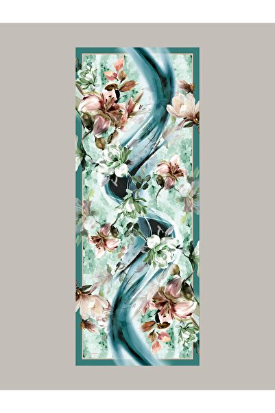 Ayshara شال من مجموعة Flower Line باللون الفيروزي ذو جانب واحد