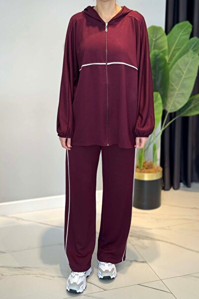 Lale Butik Piped Detail Comfortable Suit 3143 Claret Red