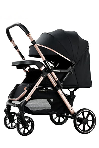 hibobi Two-Way Baby Stroller — Reversible, Shock Absorber, 5-Point Harness, With Tray (Black)
