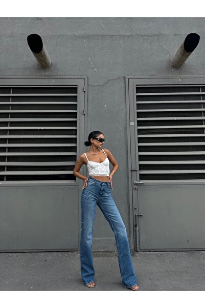 HerTon Yüksek Bel Düz Paça Mavi Jean