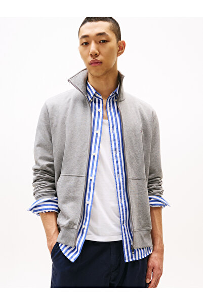 Tommy Hilfiger ESSENTIAL TERRY ZT STAND COLLAR Erkek Gri Sweatshirt - MW0MW38084