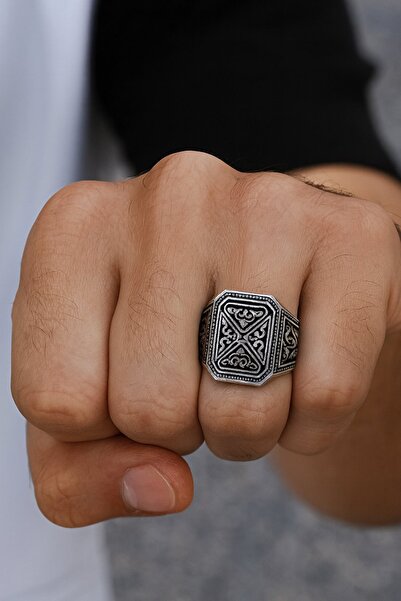 TAKIŞTIR خواتم رجالية فضية اللون قابلة للتعديل من الفولاذ