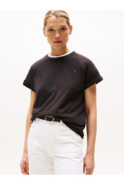 Tommy Hilfiger SLUB MDRN C-NK SS T-SHIRT Kadın Siyah T-Shirt - WW0WW45747
