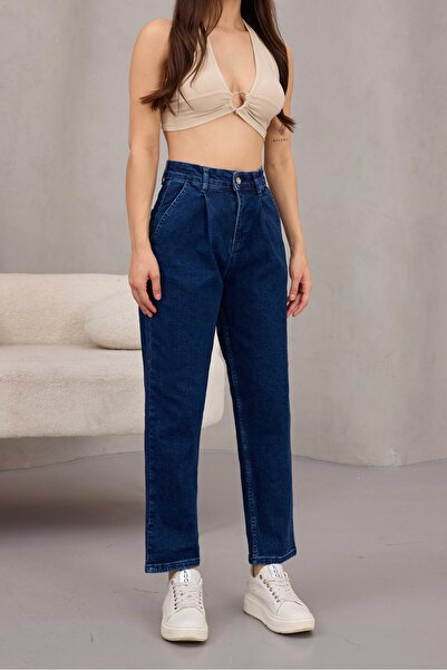 alanora Women's High Waist Stretch Fabric Pleated Mom Jeans