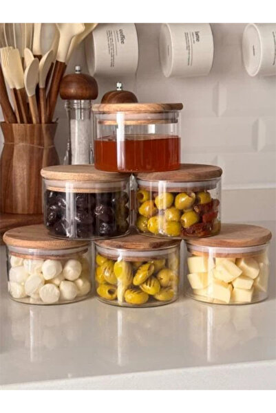 BERRY 's Borosilicate Glass Bowl with Wooden Lid 6 Pieces