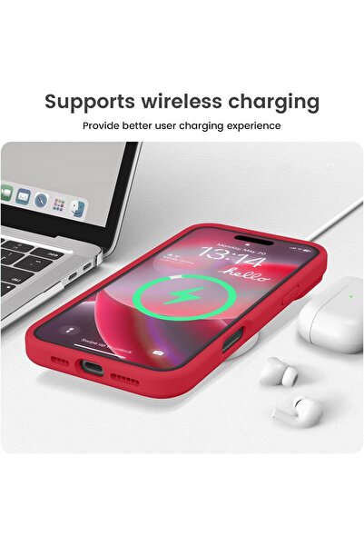 Flippy Protective Case, Flippy, for iPhone 16 Plus, Liquid Silicone, Microfiber Wireless Charging, Red