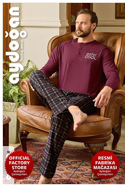 Aydoğan %100 Pamuk Erkek Pijama Takımı – Düğmeli, Uzun Kollu, Yumuşak Kumaş