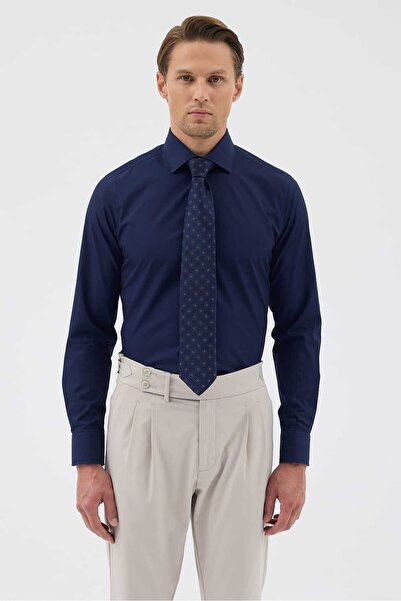 Paşahan Синя 100% бавовна Класична комір Поплін Чоловіча сорочка