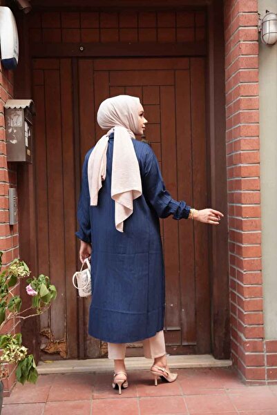 N.S NEVA STYLE Buttoned Navy Blue Hijab Tunic 70551L