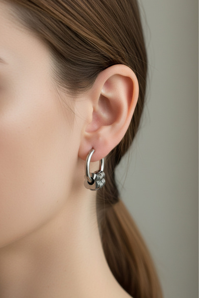 Modacaprea Çelik 3 Çiçekli Klipsli Kadın Küpe I Karamaz Kadın Çelik Küpe