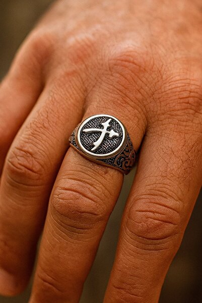 TAKIŞTIR خاتم فضي اللون على شكل سيف قابل للتعديل للرجال من الفولاذ