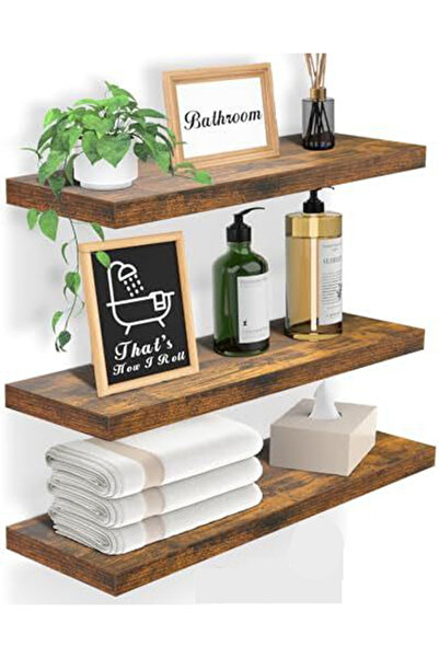 Generic 4Pcs Rustic Brown Floating Wall Shelves, Large & Deep Sturdy Wall-Mounted Storage Rack