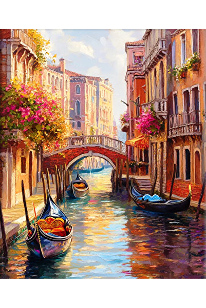 Krista Canvas Wall Art GM1012 Goblen Square Diamonds, Framed, 50 x 40 cm, Gondolas in Venice