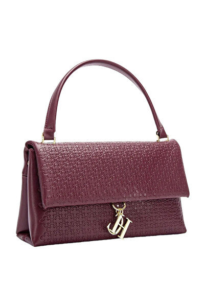 chch Burgundy Embossed Handbag Stylish Luxury Crossbody Bag Niche Lock Clasp Detail