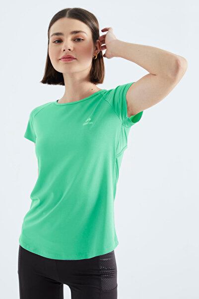 TOMMY LIFE Water Green Back Window Detail Short Sleeve Standard Fit O-Neck Women's T-Shirt - 97101