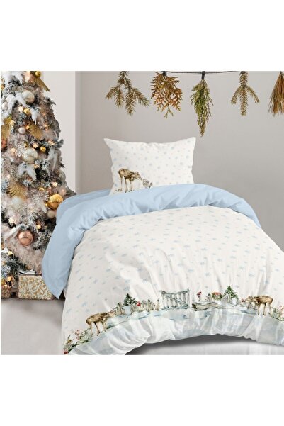 Club Cotton 3D Christmas bedding for 1 person, white with reindeer and snowflakes, 100% cotton, Jasmin