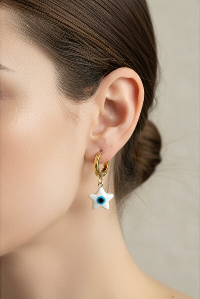 Modacaprea Steel Evil Eye Star White Clip-On Women's Earrings I Karamaz Women...