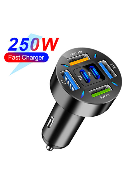 choice2 6 Port 66-250W PD Car Charger QC3.0 Fast Charge One to Six Car Cigare...