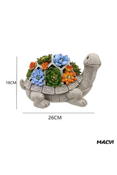 MACVI Decorative Turtle Garden Ornament, LED multicolor, waterproof resin, 20×15×10 cm
