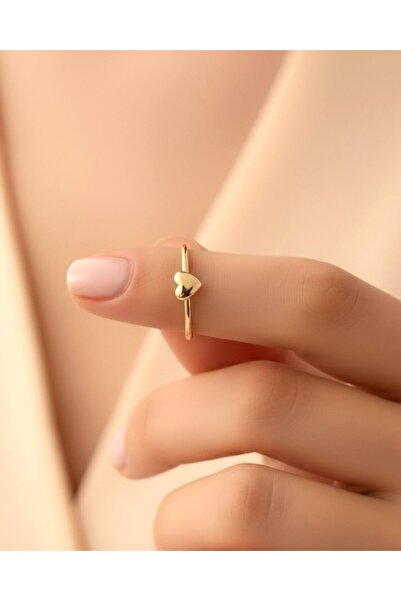 İNDİGO TAKI Minik Sade Kalp 14 Ayar Altın Yüzük