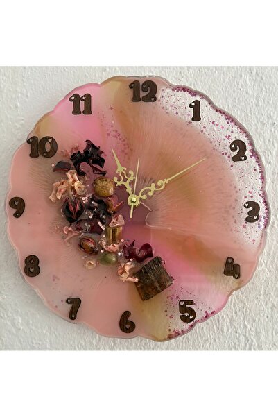 Pelince Dried Flower Epoxy Wall Clock |   Pink Potpourri Detailed Wavy Design |   30 cm