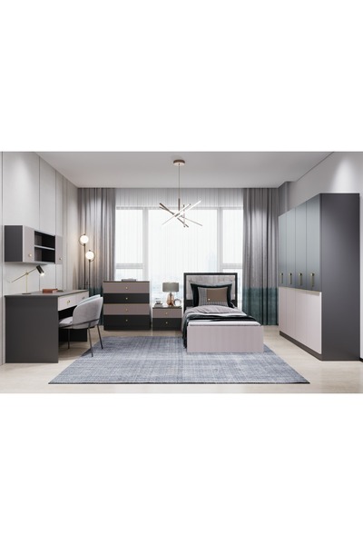 AVVİO Milas Serisi Komodin 2 Çekmeceli Antrasit Gri Beyaz Komodin Yatak Odası